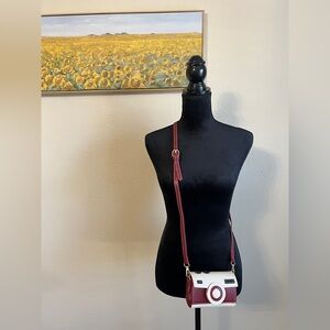 Camera Stylish White and Red Crossbody/Handheld Leather Bag